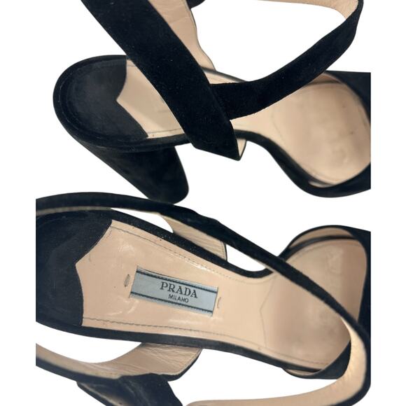 Prada Suede Platform Peep Toe Heels in Black - Picture 10 of 14